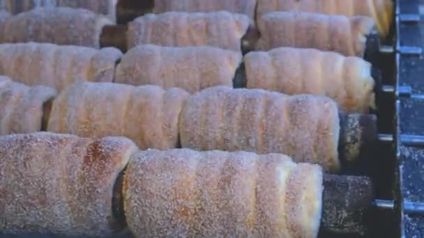 Nacional checa trdelnik dulce delicadeza que se prepara en la calle. — Vídeos de Stock