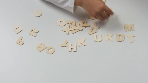 Childs Hands Lay Out Letters Back School Soon Learning Concept — Stok video