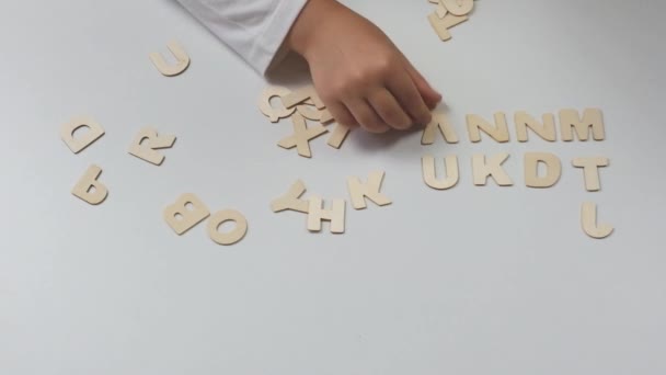 Childs Hands Lay Out Letters Back School Soon Learning Concept — Αρχείο Βίντεο