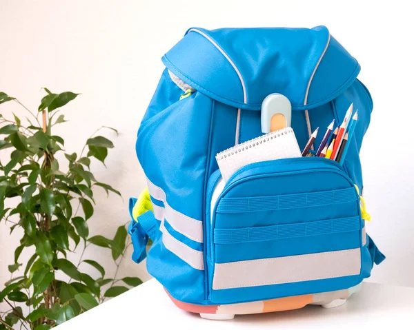 Classic Colored School Backpack Supplies Preparation School — Stockfoto