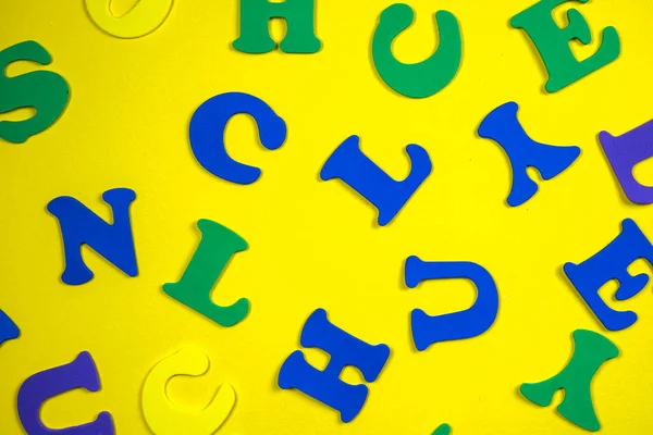 Colorful Letters Alphabet Yellow Background Primary School Preschool Kindergarten Educational —  Fotos de Stock