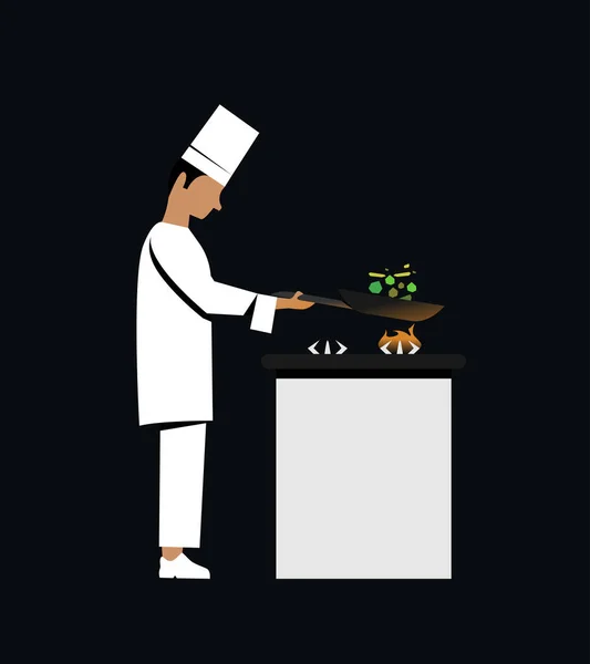 Chef Cuisinier Dans Une Poêle Frire — Image vectorielle