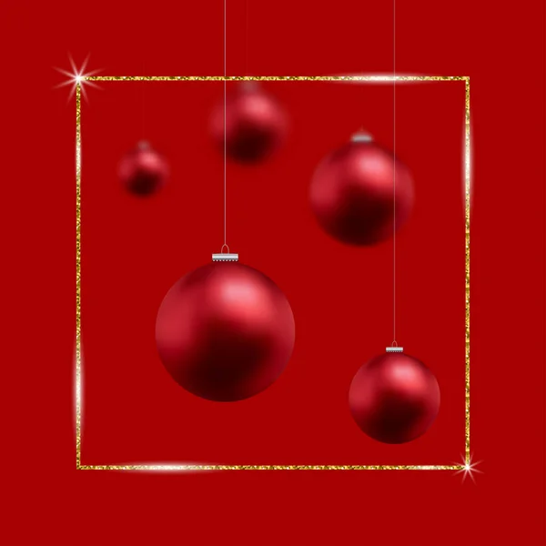 Rote Weihnachtsdekoration mit goldenem Rahmen. Weihnachtlicher Hintergrund. Vektor. — Stockvektor