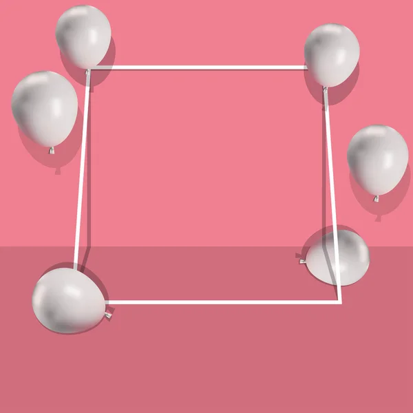 Белый каркас с воздушными шарами на розовом фоне. Шаблон для продажи плакат, флаер, приглашение или подарочная карта. Векторная иллюстрация — стоковый вектор