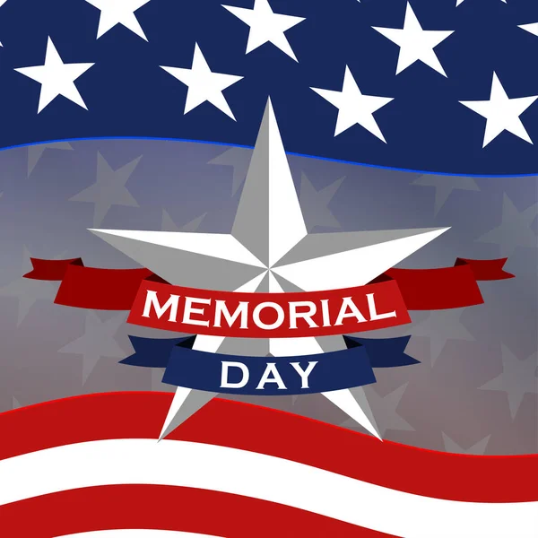 Memorial Day inscription with stars, stripes and flag. Background for celebration USA national holiday - Memorial Day. Template for invitation, greeting card design. Vector illustration — Stock Vector