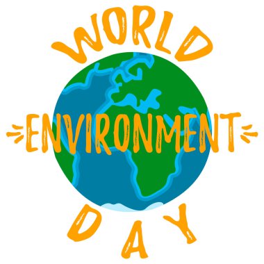 Dünya Çevre Günü afiş tasarımı. Dünya Gezegeni. Yazılı Dünya Çevre Günü. Beyaz arka planda izole edilmiş. Vektör illüstrasyonu