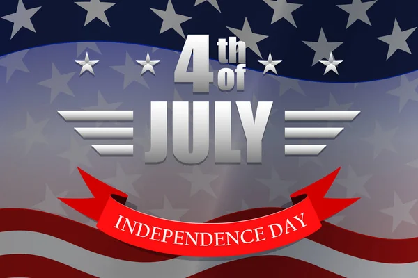 Fundo de 4 de julho com a bandeira nacional dos EUA, estrelas e listras. Projeto para o cartão do dia da independência dos EUA, cartaz. Ilustração vetorial. — Vetor de Stock