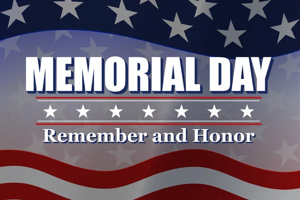 Ημέρα Μνήμης Θυμηθείτε και την τιμή επιγραφή με αστέρια και ρίγες. Ιστορικό για την εθνική γιορτή των ΗΠΑ - Memorial Day. Πρότυπο για πρόσκληση, σχεδιασμό ευχετήριων καρτών. Εικονογράφηση διανύσματος — Διανυσματικό Αρχείο