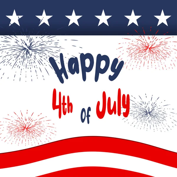 Счастливое 4 июля на фоне звезд, полос и фейерверков. Открытки на день независимости США. Векторная иллюстрация — стоковый вектор