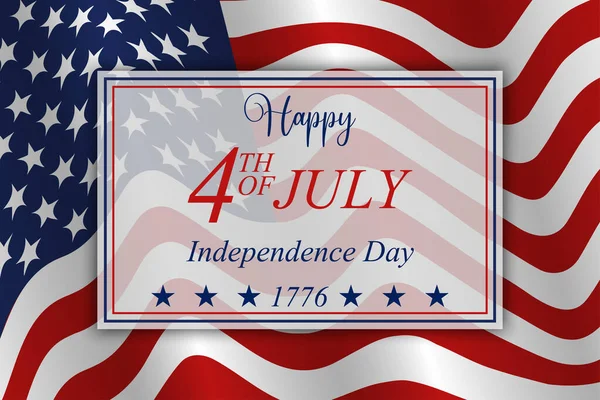 7月4日の幸せな独立記念日の背景に手を振っ米国国旗 星やストライプ 7月4日 アメリカ独立記念日グリーティングカードのテンプレート ベクターイラスト — ストックベクタ