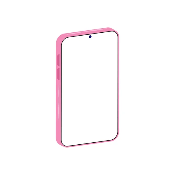 Pink Smartphone Rotated Position White Blank Screen Perspective View Cell — Vector de stock