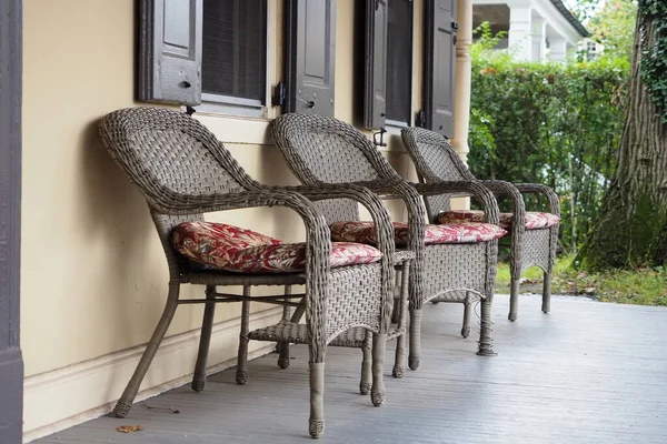 Three Porch Chairs Line Vintage Chairs Very Comfortable Casual — Stock Photo, Image