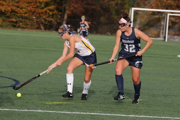 The action is fast and furious in the field hockey game