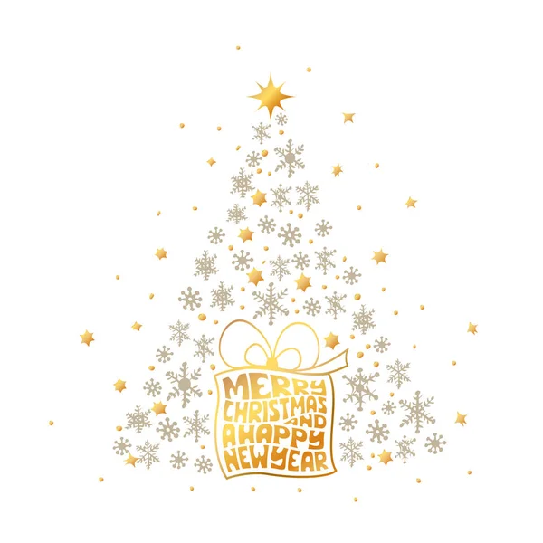 Christmas Poster Illustration Vector Illustration Christmas Background Lettering Box Golden — Stock Vector