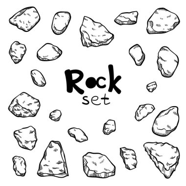 vector set of outline hand drawn rocks isolated on white background