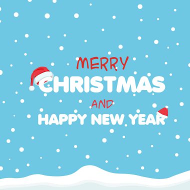 İçinde kar ve Noel Baba şapkası olan bir Noel mesajı. Yeni yıl afişi. Kar yağışı olan kar arkaplanı