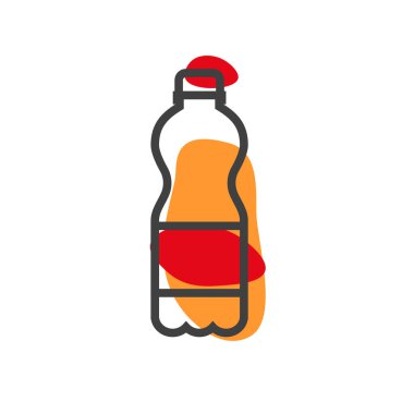 Plastik ya da cam şişe doğrusal ikonunda soda. Tatlı köpüklü su. Farklı aromalı karbonatlı alkolsüz su. Renkli ambalajlarda içecekler. Vektör çizim şablonu izole edildi.