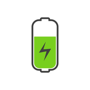 Şarj ve neredeyse tam batarya. Şarj seviyesi göstergeleri. Beyaz arkaplanda vektör simgesi izole edildi