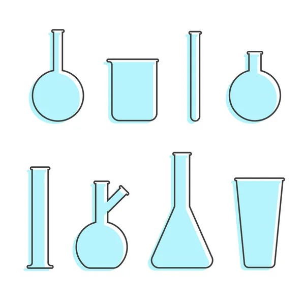 Iconos Vectoriales Frascos Laboratorio Vacíos Tubos Vidrio Químico Vasos Precipitados — Vector de stock