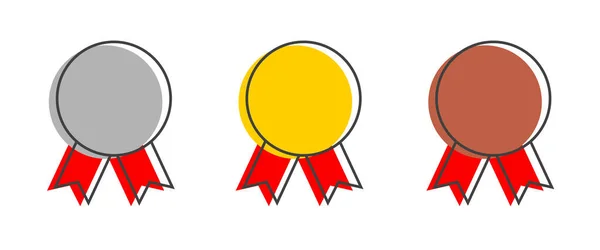 Medallas Icono Lineal Vectorial Con Cinta Roja Medalla Plata Oro — Archivo Imágenes Vectoriales