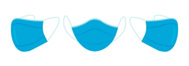 Tıbbi yüz maskesi ön ve yan görüş. COVID-19 enfeksiyonuna karşı korur. Hangi arkaplanda vektör illüstrasyonu izole edildi.