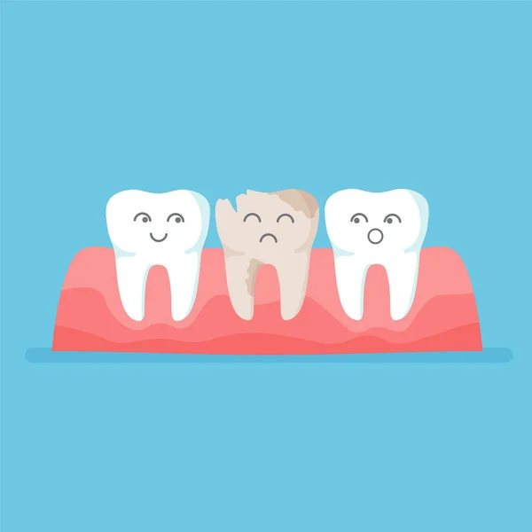 Зубний Ряд Карієсом Білосніжний Щасливий Милий Жовтий Сумний Потворний Зуб — стоковий вектор