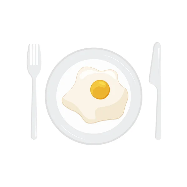 Rührei Auf Einem Teller Mit Gabel Und Messer Gebratene Eier — Stockvektor