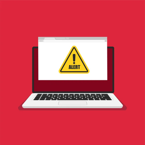 Dizüstü Bilgisayar Uyarı Sembolü Monitörde Posta Bilgisayar Korsanlığı Kırmızı Ekranda — Stok Vektör