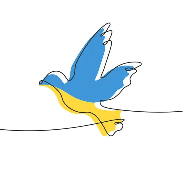 Drapeau Ukrainien Couleurs Oiseau Icône Linéaire Colombe Priez Pour Ukraine — Image vectorielle