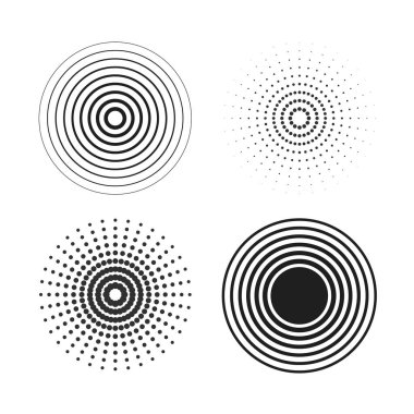 Kimlik tespiti. Soyut arkaplan. Siyah halkalar ses dalgaları ve çember içindeki noktalar. Ses dalgası duvar kağıdı. Radyo istasyonu sinyali. Çember dönüş vektörü seti.