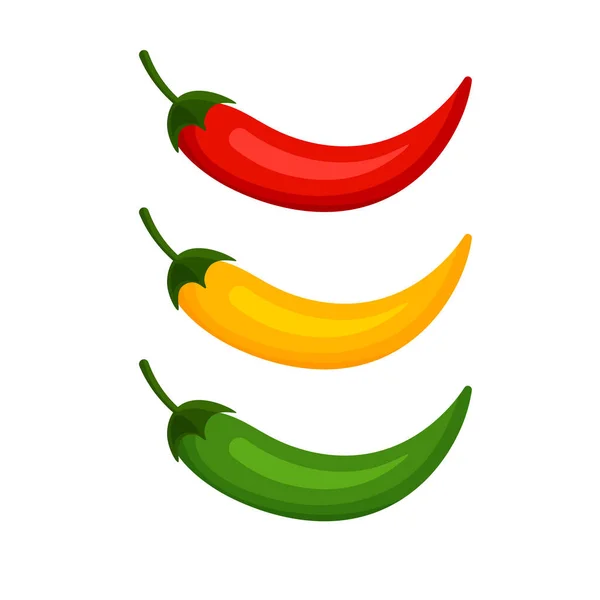 Chilli Pepper Set Isolated White Background Hot Spicy Red Yellow — Vettoriale Stock