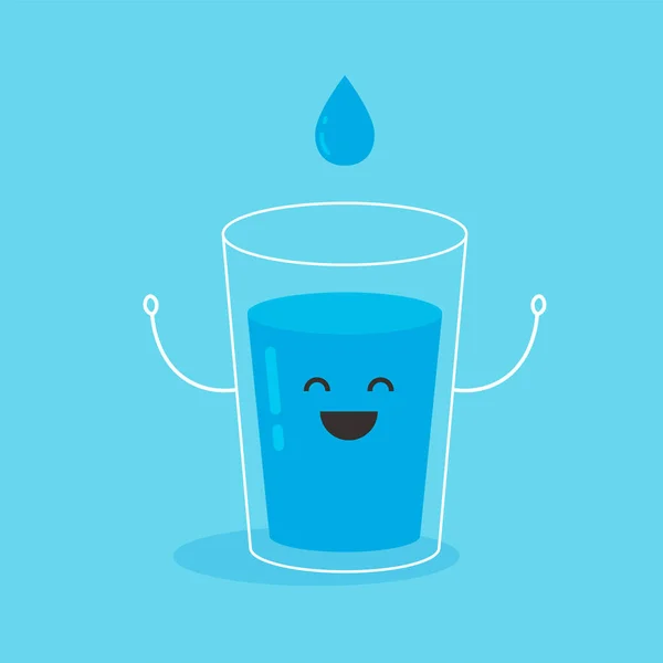 Dessin Animé Drôle Verre Eau Visage Souriant Complet Illustration Vectorielle — Image vectorielle