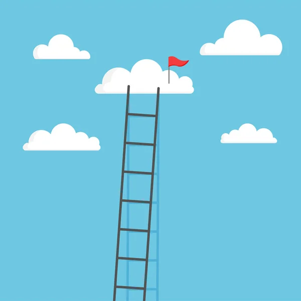 Ladder Leading Cloud Red Flag Target Achievement Concept Vector Illustration — Stockový vektor