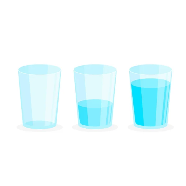 Trois Verres Eau Vectoriels Plein Moitié Vide Buvez Eau Concept — Image vectorielle