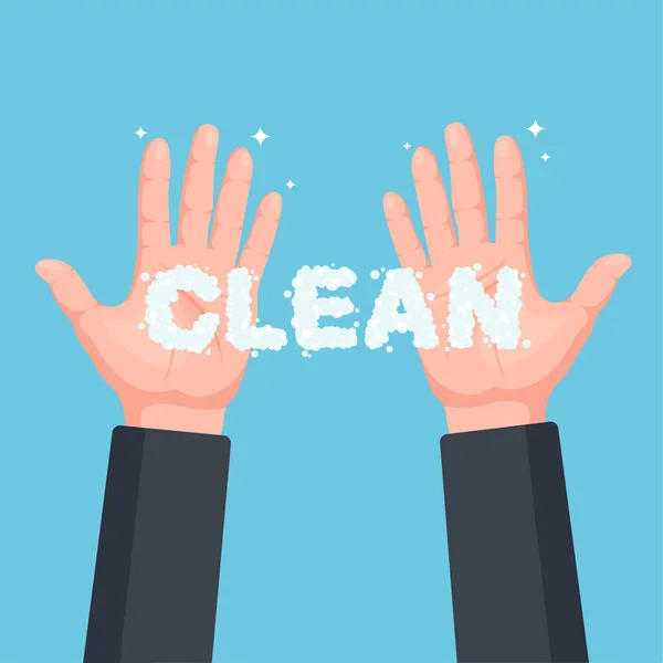 Handwash Process Washed Hands Inscription Clean Form Soap Suds Prevent — Vector de stock