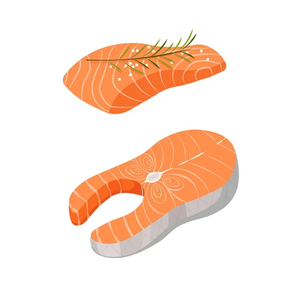 Salmon Diatur Dalam Gaya Trendi Datar Fillet Dan Steak Ikan - Stok Vektor