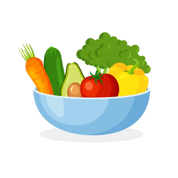 Φρέσκα Λαχανικά Μπολ Πιάτο Εικονογράφηση Διανύσματος Που Απομονώνεται Λευκό Φόντο — Διανυσματικό Αρχείο