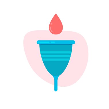 Sıfır adet bardağı. Kritik günlerde kadınlar için çevre koruması. Kadın hijyen ürünleri. Vektör illüstrasyonu.