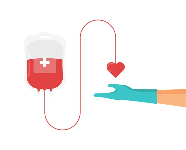 Bolsa Donación Sangre Con Mano Del Médico Guante Medicina Día — Vector de stock