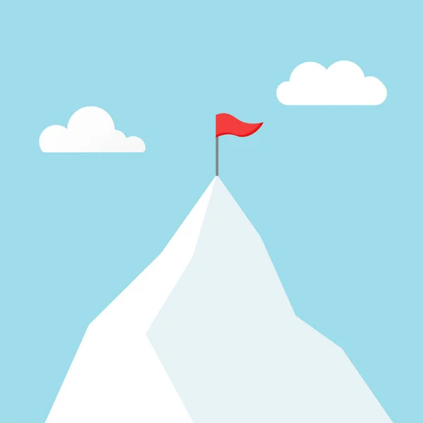 Bergbeklimmen Naar Top Zakenreis Aan Gang Rode Vlag Symbool Van — Stockvector