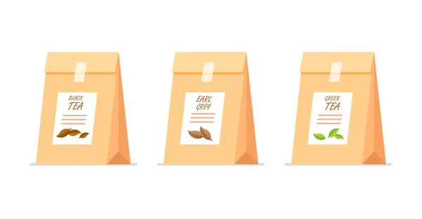 Farklı Çay Için Ambalaj Tasarımı Etiketinizle Vektör Şablonu Yapı Kağıdı — Stok Vektör