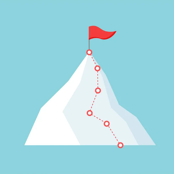 Гірський Скелелазіння Вершину Продовжується Шлях Ділової Подорожі Червоний Прапор Символ — стоковий вектор