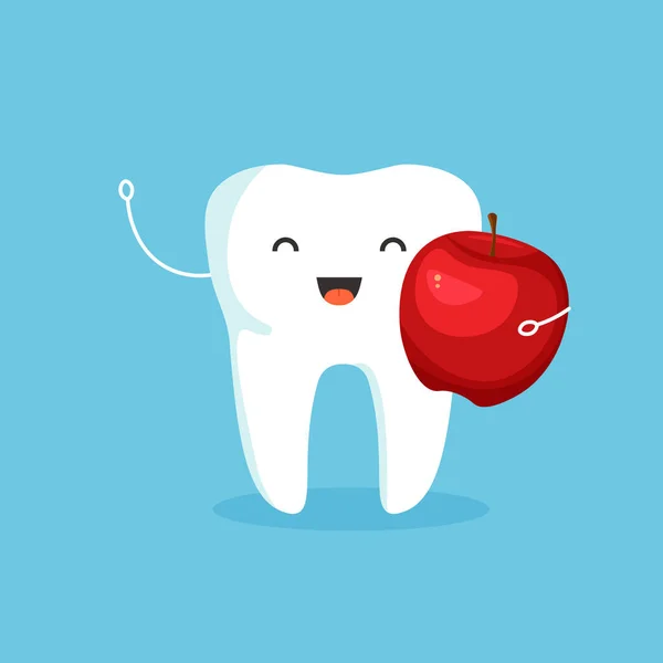 Cartoon White Healthy Tooth Apple Oral Hygiene Teeth Cleaning Dental — Stock Vector