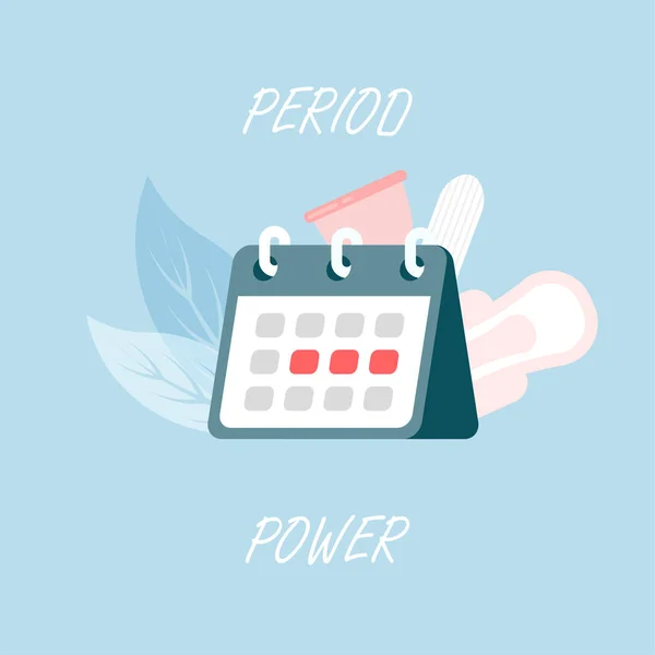 Zeitliche Macht Weibliche Hygieneartikel Menstruationstage Damenbinden Tampons Menstruationstasse Hosen Kalender — Stockvektor