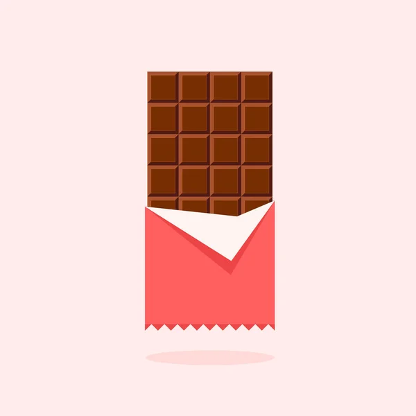 Chocolate Bar Opened Red Wrapped Foil Dessert Template Vector Illustration — Archivo Imágenes Vectoriales