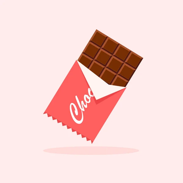 Chocoladereep Geopende Rode Verpakking Folie Toetje Sjabloon Vector Illustratie Trendy — Stockvector