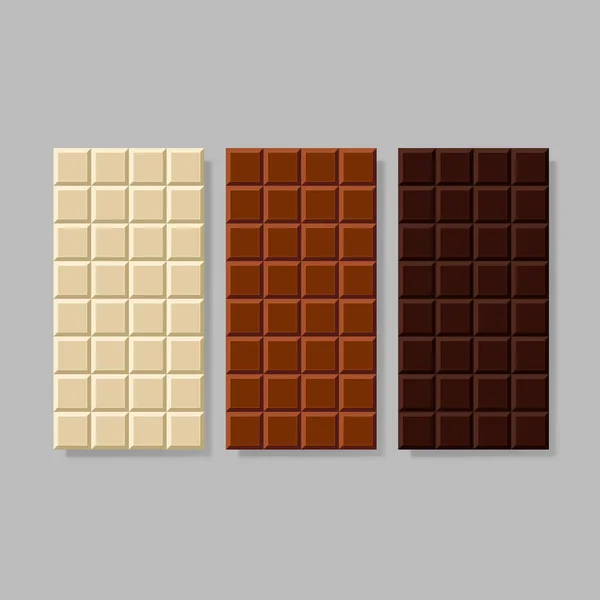 Set Van Donkere Melk Witte Chocoladereep Toetje Sjabloon Vector Illustratie — Stockvector