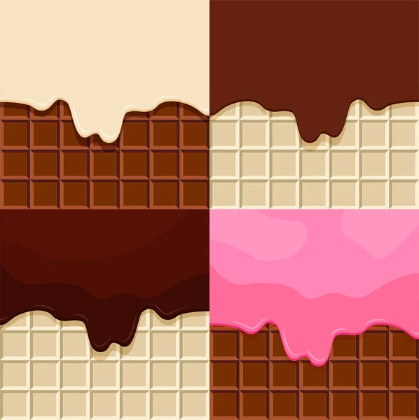 Набор Шоколадных Конфет Какао Крем Расплавленный Шоколадной Плитке Шаблон Мороженого — стоковый вектор