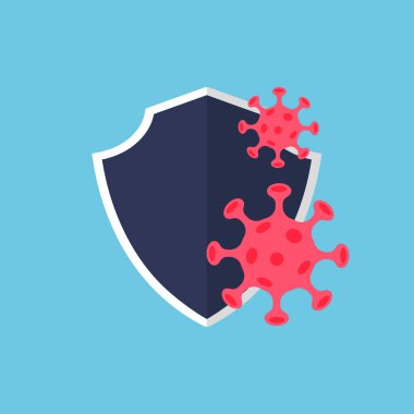 Virus or bacteria protection. Covid stop. Vector illustration isolated on blue background.