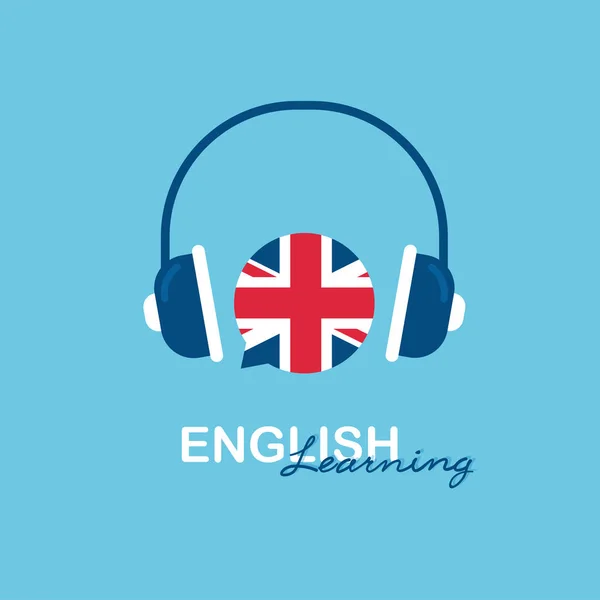 English Language Course Online Learning Distance Education Headphones Earphones Speech — Stok Vektör
